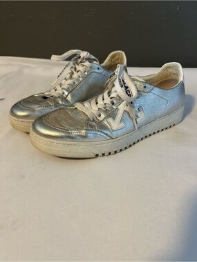 Off-White Metallic Silver Low-Top Sneakers “Out of the Office Mirror”